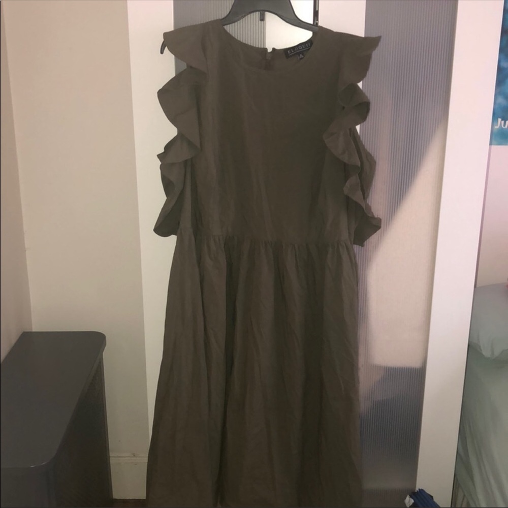 Eloquii Green Ruffle Sleeve Midi Dress Sz 24